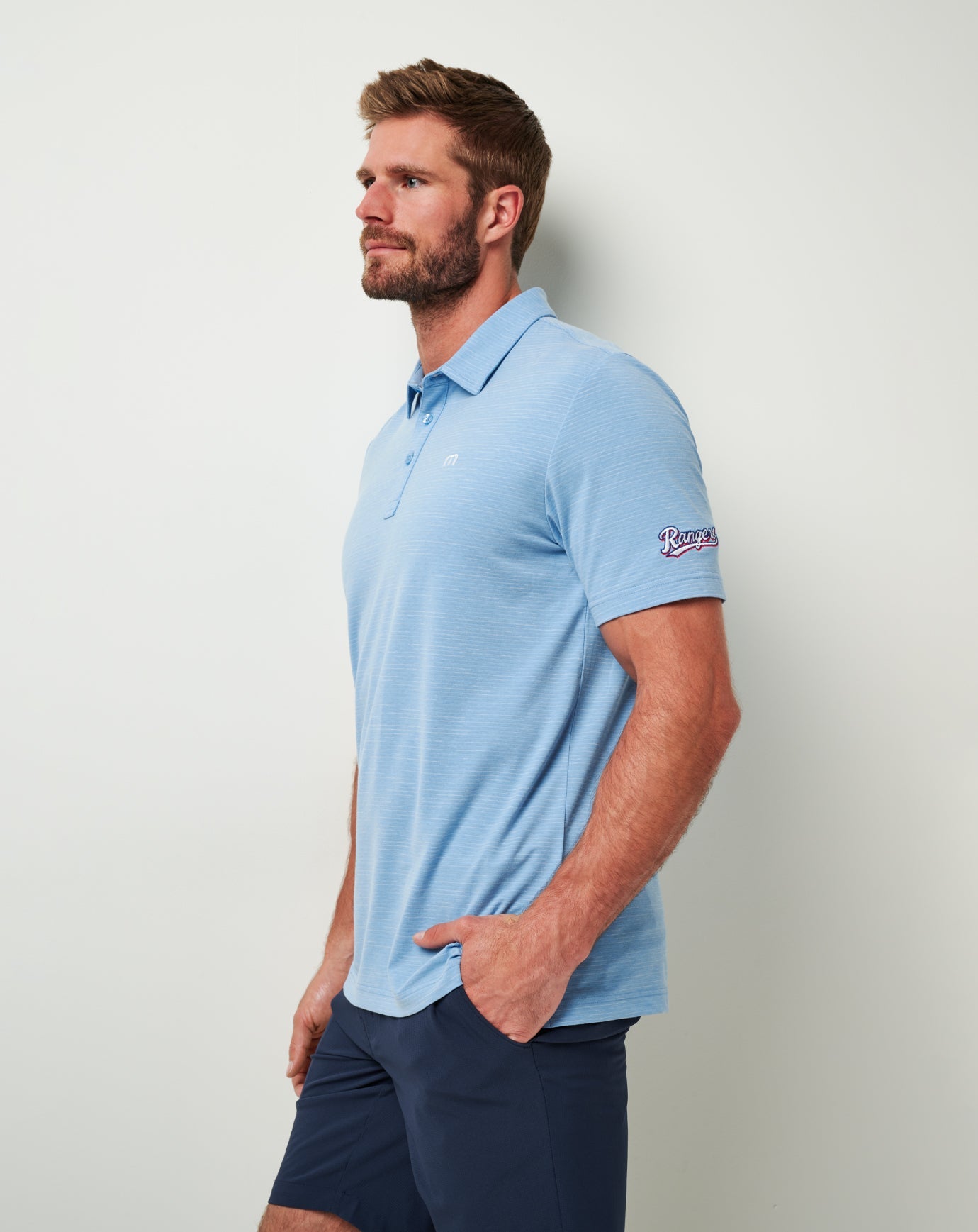 TravisMathew | Texas Rangers The Heater Polo - Heather Heritage Blue