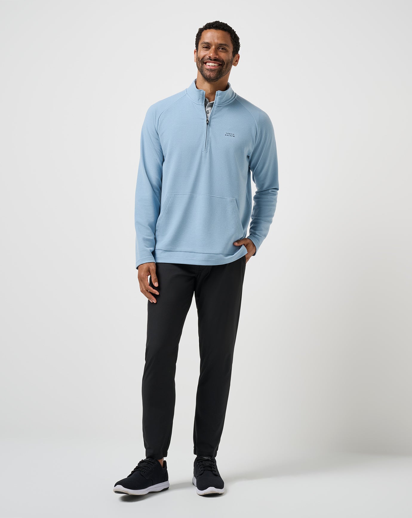 TravisMathew | Performance Waffle Quarter Zip - Dusty Blue