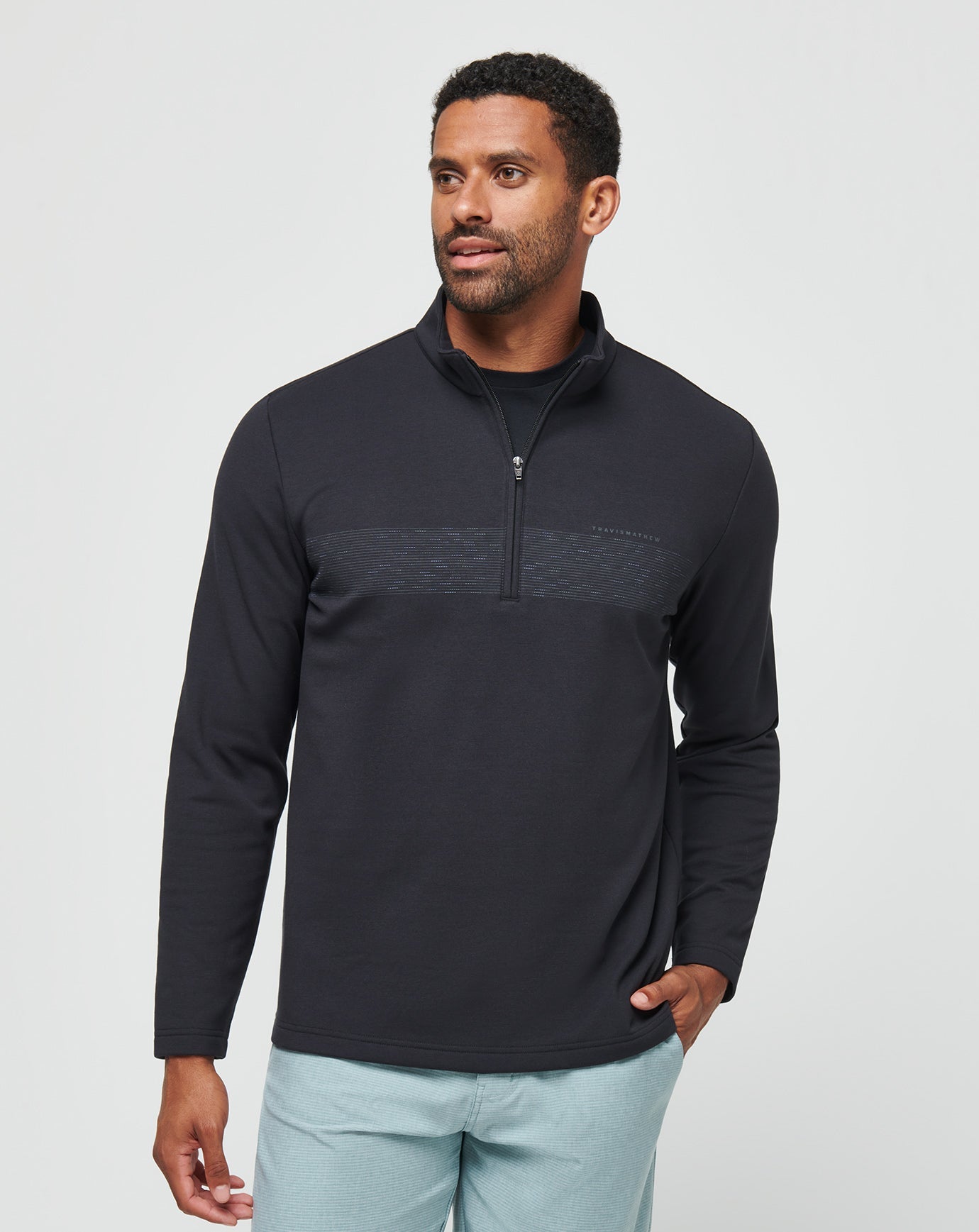 TravisMathew | Upgraded Fleece Chest Stripe Quarter Zip - Black/Coronet