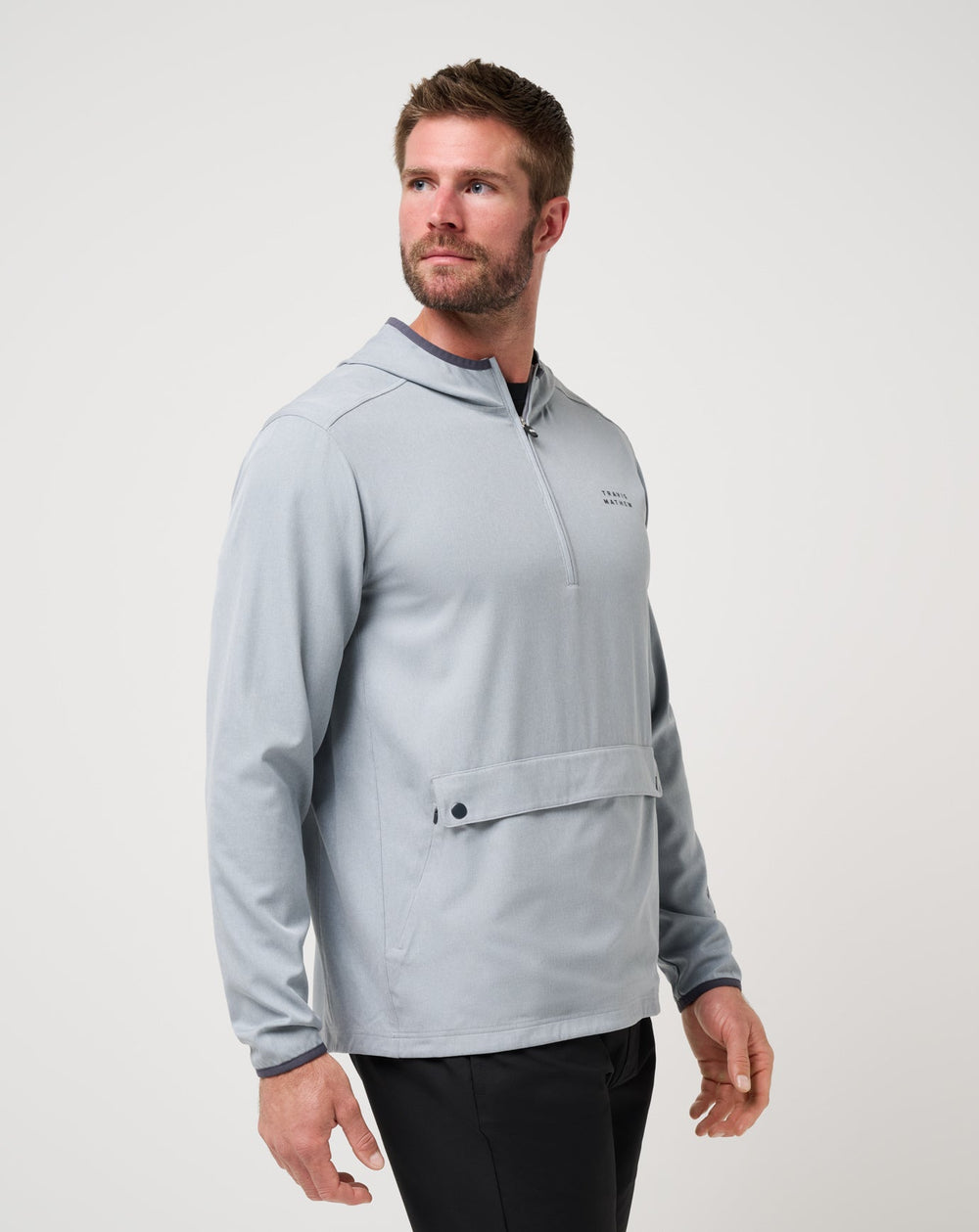 TravisMathew | Out Of Pocket Hooded Quarter Zip - Heather Light Grey