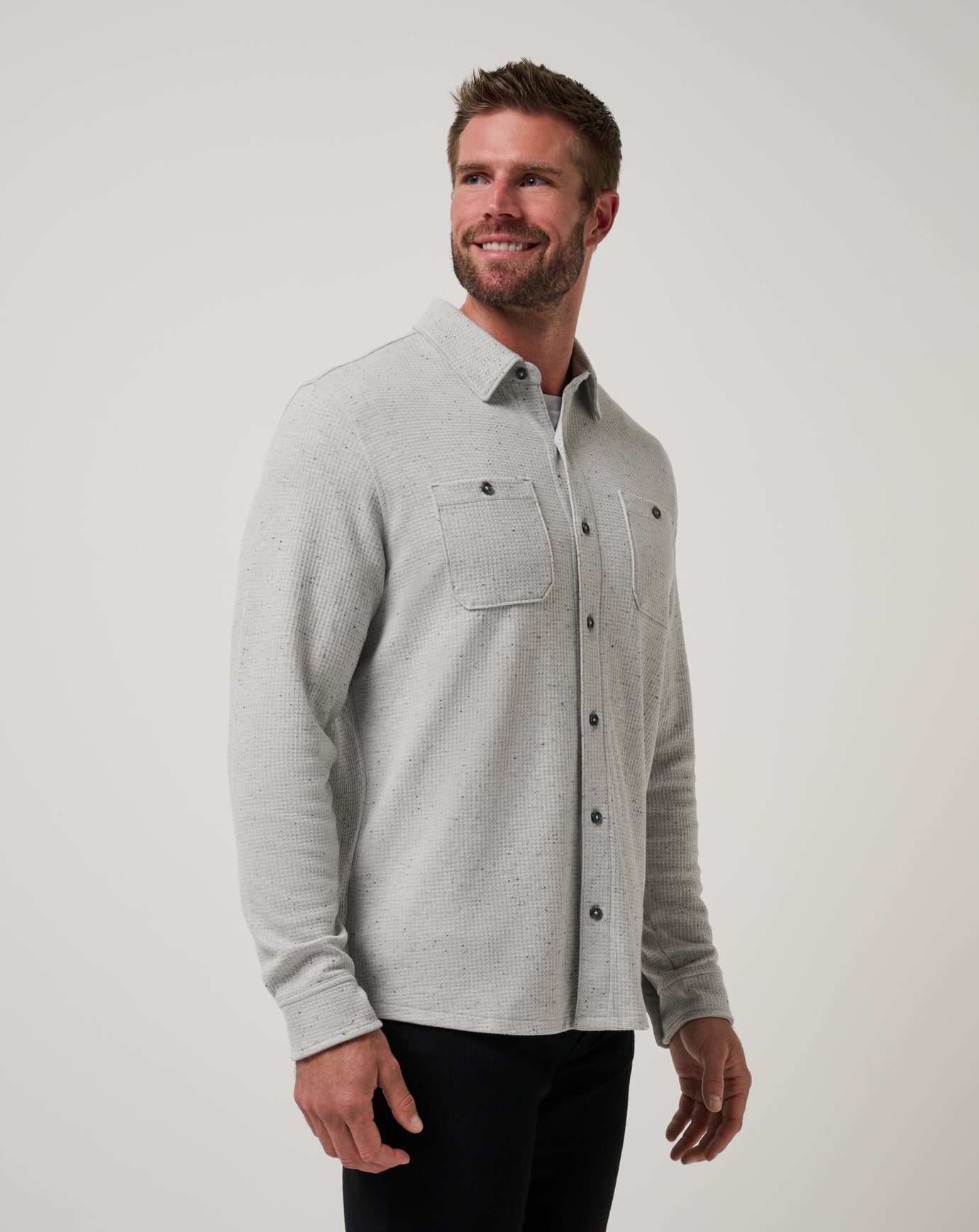 TravisMathew | Cloud Waffle Shirt Jacket - Heather Light Grey