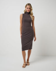 TravisMathew | Cloud Rib Mock Neck Dress - Coffee Grounds